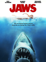 Poster de Jaws protagonizada por Roy Scheider, Robert Shaw, Richard Dreyfuss y dirigida por Steven Spielberg